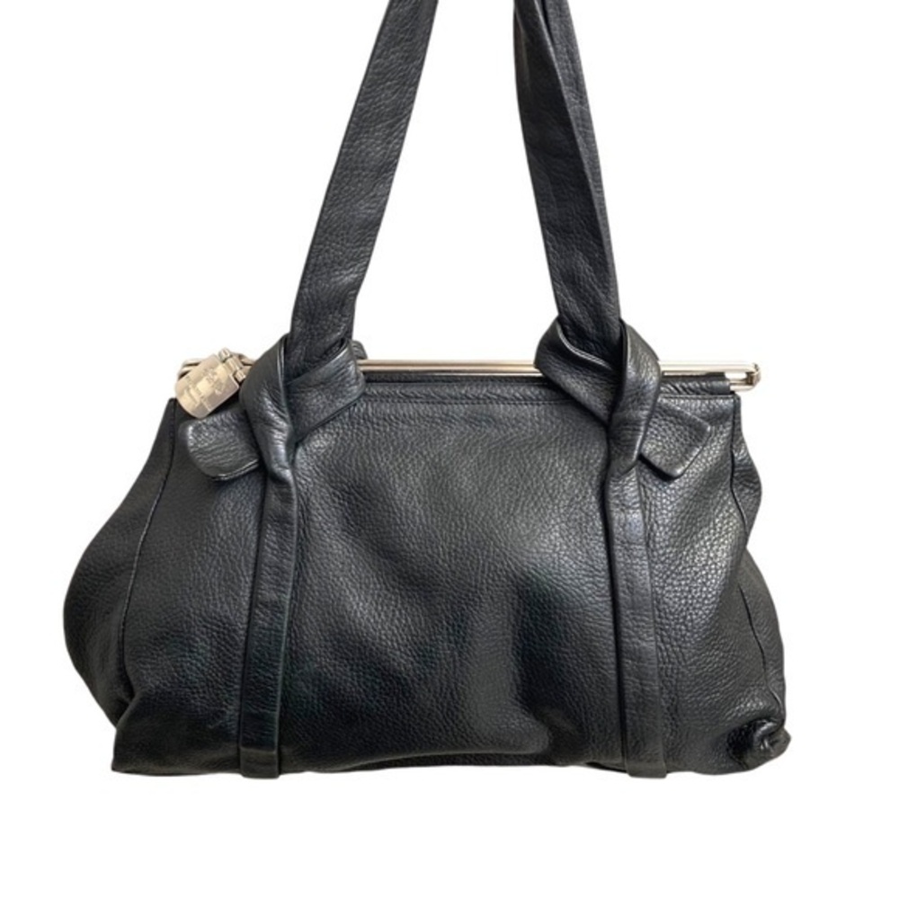 Renato Angi amazing sliding lock black leather designer bag made in Italy